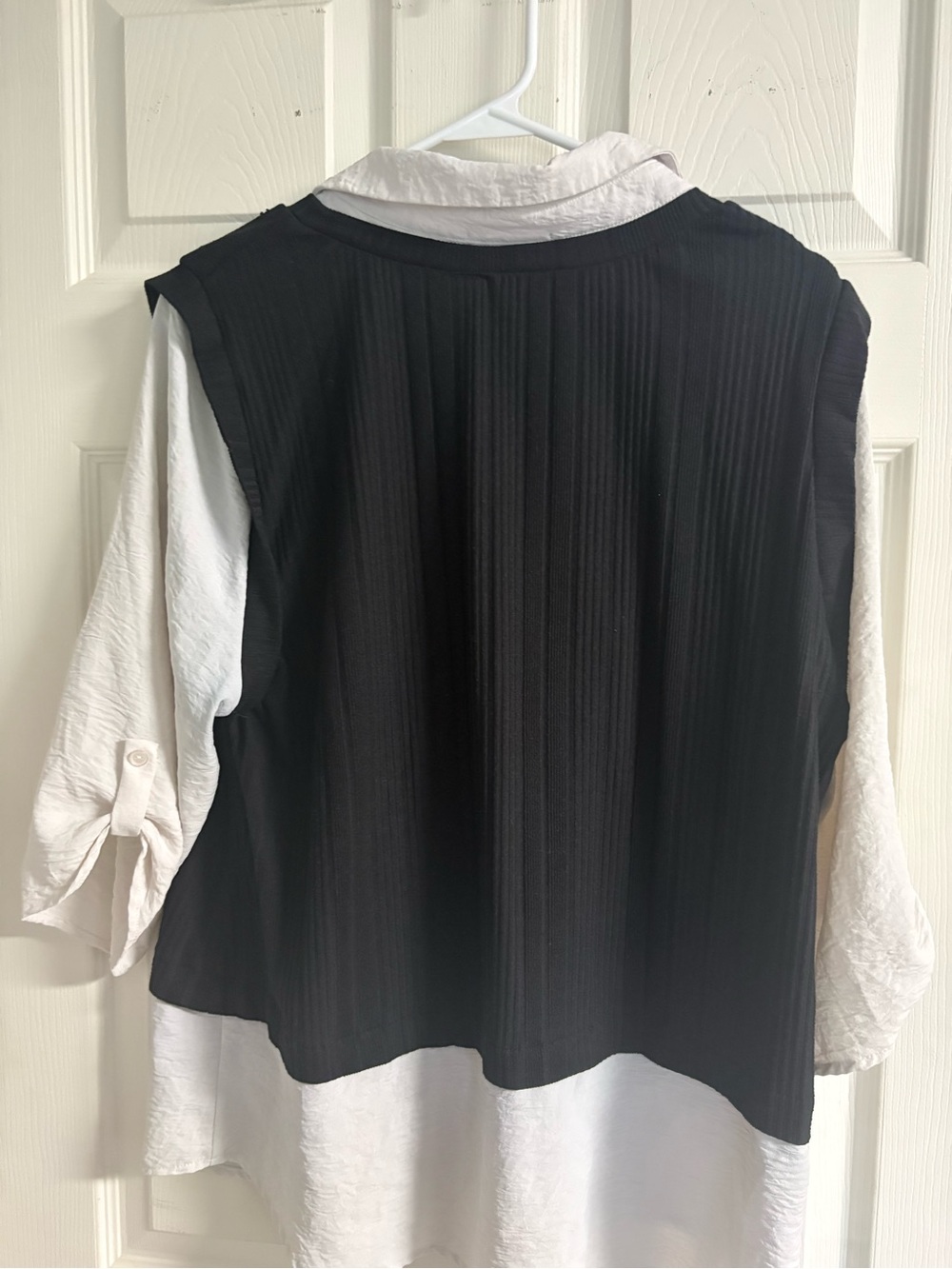 Layered Black & White Button-Front Blouse - Picture 3 of 3